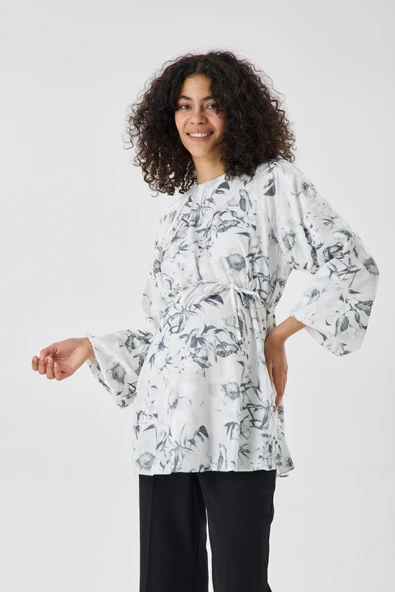 IŞŞIL 50905-Balon Kol Jakarlı OverSize Hamile Giyim Bluz-Tunik ürün görseli 1