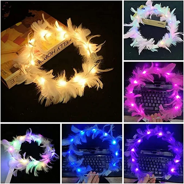 Led Işıklı RGB 3 Fonksiyonlu Otrişli Parti Tacı Pembe Renk ürün görseli 1