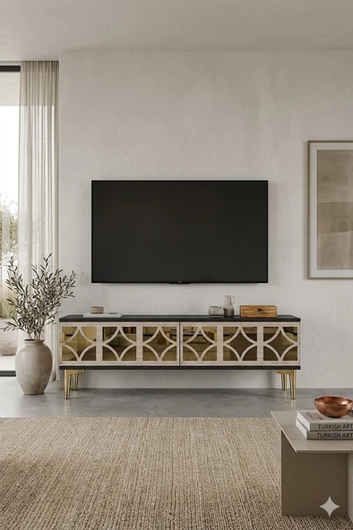TSA1236ATG ÖZ Tv Sehpası Antrasit-Traverten-Gold ürün görseli 1