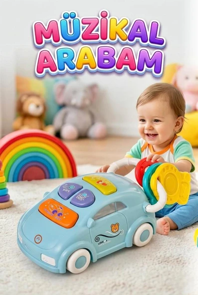 Müzikal Arabam Renkli Pilli Eğitici ve Eğlenceli Bebek Aktivite Oyuncağı ürün görseli 1