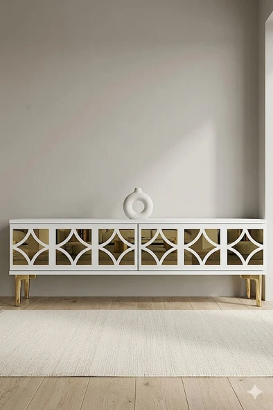 TSA1236BG ÖZ Tv Sehpası Beyaz-Gold 120cm ürün görseli 1