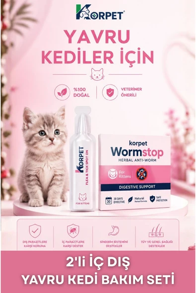 KorPet Yavru Kedi 2'li İç Dış Bakım Seti Bit Pire Uzaklaştırıcı ürün görseli 1