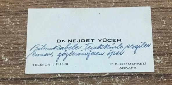 DR. NEJDET YÜCER'İN NOTLU KARTVİZİTİ(Sahafiye Kitap) ürün görseli 1