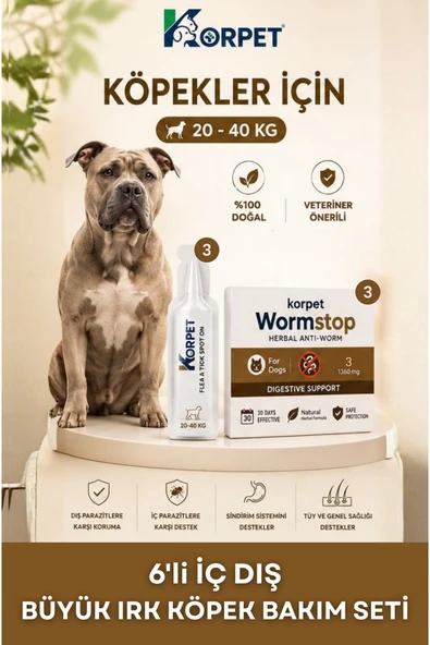 KorPet Büyük ırk 20-40kg Köpekler için 6'li İç Dış Bakım Seti Bit Pire Uzaklaştırıcı ürün görseli 1