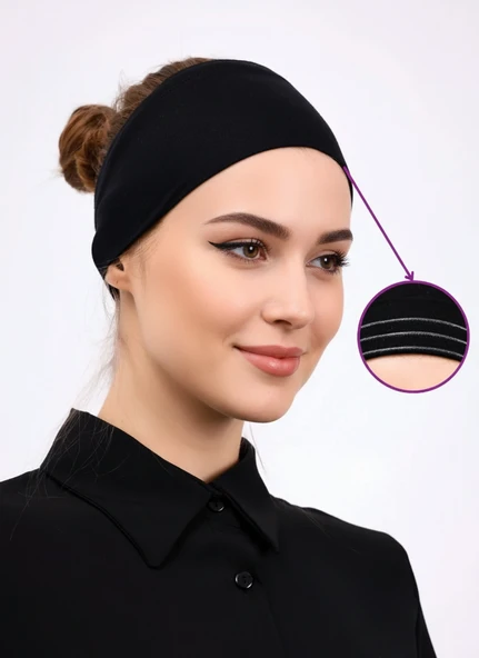 Alivascarf Kaymayan Silikonlu Bandana Bone Siyah - Kadın Tesettür Dikişsiz Kaymaz Geçme - Sportif Saç Bandı ürün görseli 1