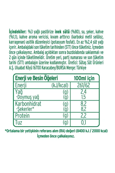 Sütaş Latte 1 lt - Resim 2