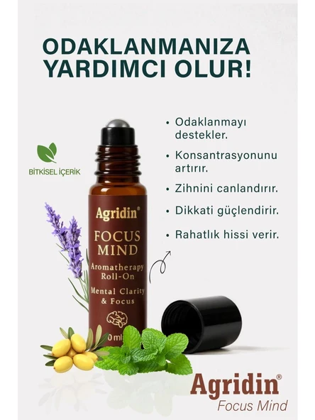 Agridin Focus Mind Roll-On 10 ml - 100% Doğal Aromaterapi ile Zihin Açıklığı ve Odaklanma Desteği ürün görseli 1