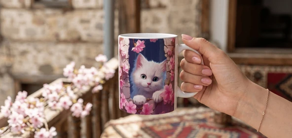 Pembe Kedi Figürlü 3 Boyutlu Görsel Baskılı Kupa Bardak — Sevimli ve Estetik Bir Dokunuş ? ürün görseli 1