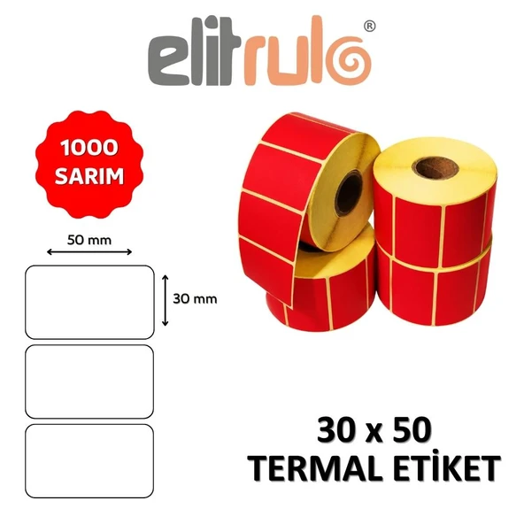 Elitrulo Barkod Etiketi 30x50 Termal KIRMIZI - 1000 Adet ürün görseli 1