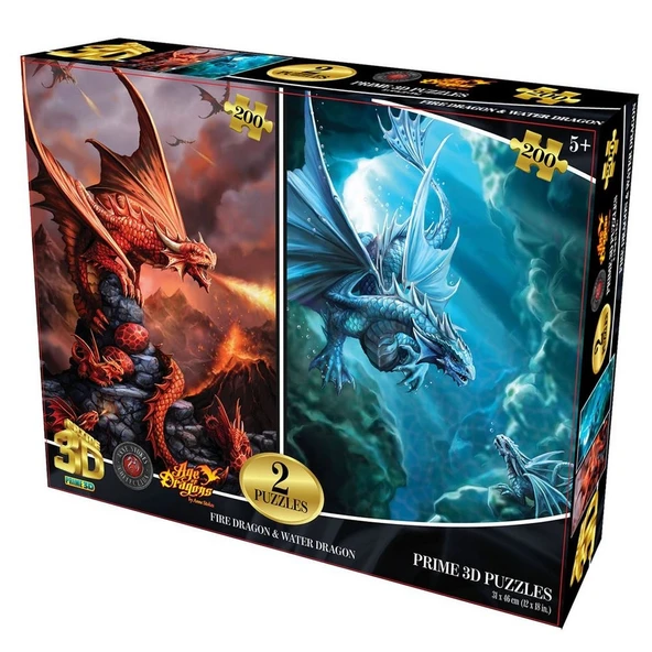 Prime 3D Ateş Ejderhası ve Su Ejderhası İkili Puzzle 200 Parça ürün görseli 1