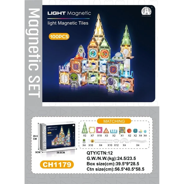 7.5CM Işıklı Magnetic Blok 100 Parça CH1179 ürün görseli 1