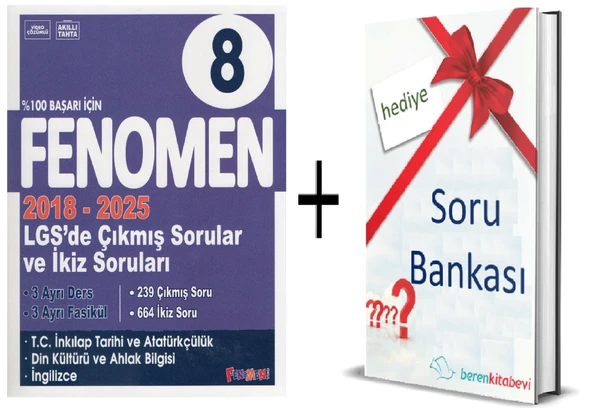 Fenomen 8. Sınıf Çıkmış Sorular ve İkiz sorular İnkılap Tarihi+Din Kültürü+İngilizce (2018-2025) ve Hediye Soru Bankası ürün görseli 1