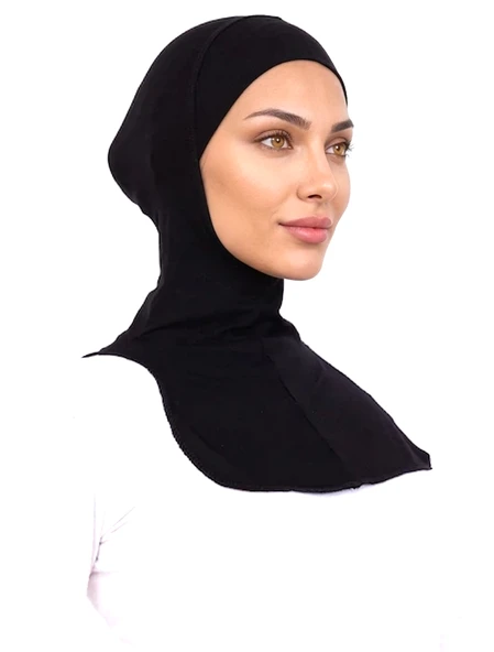 Alivascarf Siyah Ninja Bone Boyunluklu Likralı Sporcu Bonesi Kadın Pratik Tesettür Hijab Başörtü ürün görseli 1