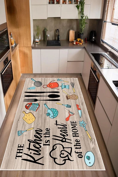 Renkli Mutfak Desenli Baskılı Kaymaz Yıkanabilir Mutfak Halısı Yolluk 80 x 150 cm Çok Renkli ürün görseli 1