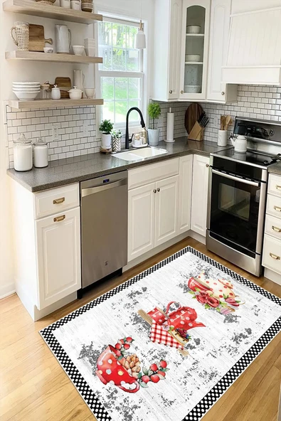 Modern Fincan Desenli Baskılı Kaymaz Yıkanabilir Mutfak Halısı Yolluk 80 x 400 cm Beyaz ürün görseli 1