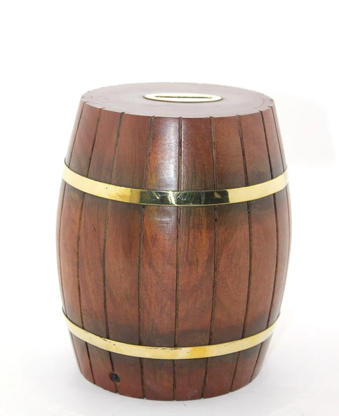 Pirinç Ahşap Fıçı Kumbara 18 Cm ürün görseli 1