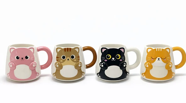 Özel Tasarım 3D Kedi Figürlü Seramik Kupa Bardak ürün görseli 1
