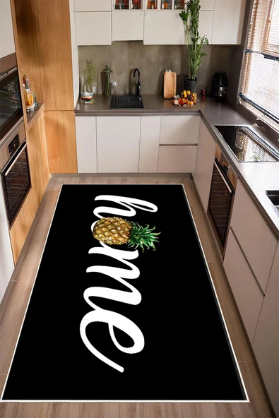 Home Yazılı Ananas Desenli Baskılı Kaymaz Yıkanabilir Mutfak Halısı Yolluk 200 x 300 cm Siyah ürün görseli 1