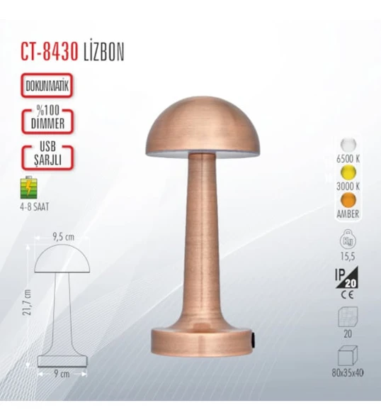 Cata CT-8430 Lizbon Şarjlı Dokunmatik Masa Lambası ürün görseli 1