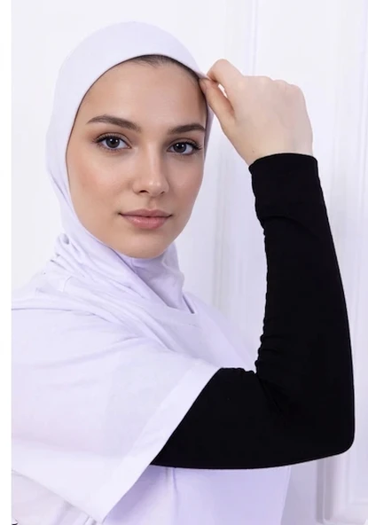 Alivascarf Likralı Penye Kolluk Siyah - Pratik Kadın Tesettür Düz Namaz Kolluğu 1 Çift 40cm Viskon Hijab ürün görseli 1