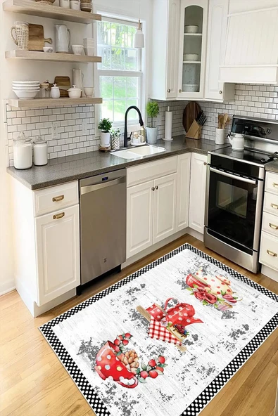Modern Fincan Desenli Baskılı Kaymaz Yıkanabilir Mutfak Halısı Yolluk 80 x 300 cm Beyaz ürün görseli 1