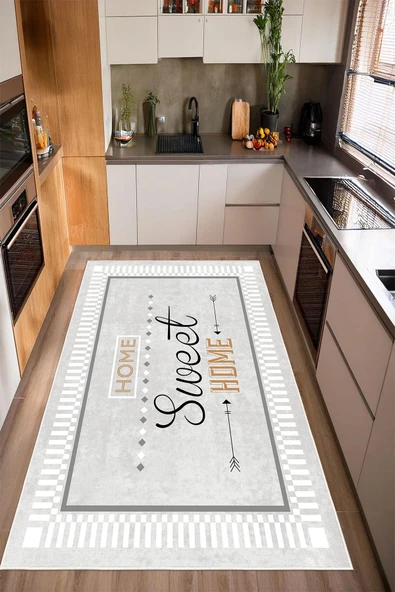Home Sweet Home Yazılı Baskılı Kaymaz Yıkanabilir Mutfak Halısı Yolluk 80 x 400 cm Gri ürün görseli 1