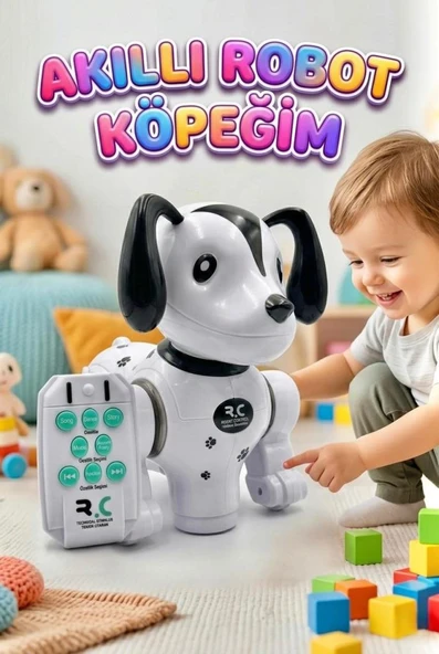 İnteraktif Akıllı Robot Köpek - LED Işıklı, Şarkı Söyleyen ve Dans Eden Uzaktan Kumandalı Eğitici Oyuncak ürün görseli 1