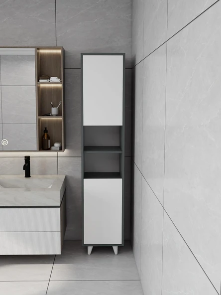 Riva Çamaşır Sepetli Banyo Dolabı Koyu Gri Renk ürün görseli 1