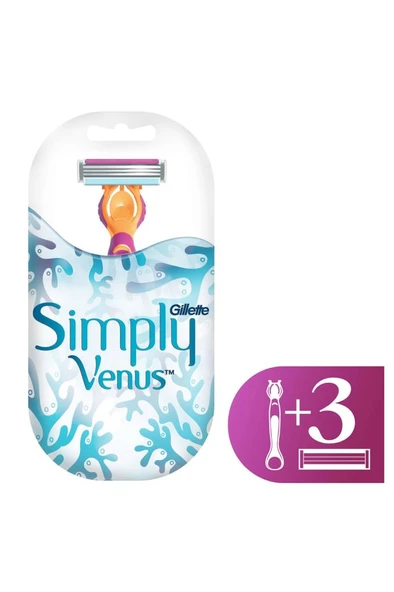 Gillette Venus Simply Tıraş Makinesi 3 Yedek Tıraş Bıçağı ürün görseli 1