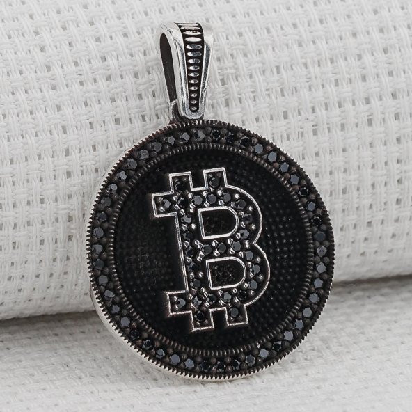 Bitcoin 925 Ayar Gümüş Deri İpli Kolye - Resim 2