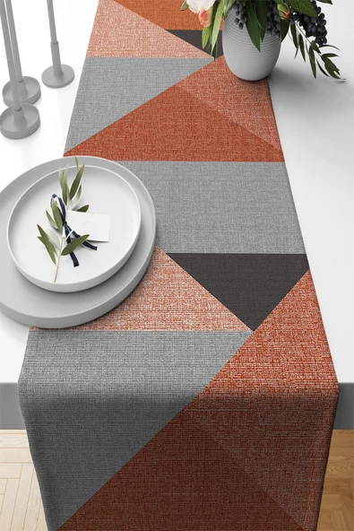 Tarçın Geometrik Desenli Premium Masa Örtüsü Runner RNR607 ürün görseli 1