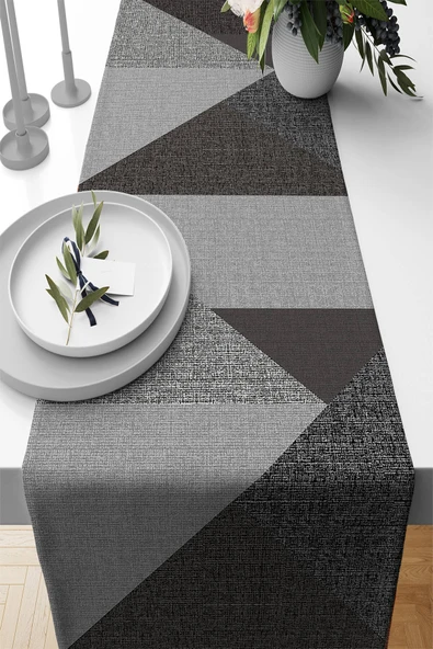 Füme Geometrik Desenli Premium Masa Örtüsü Runner RNR606 ürün görseli 1