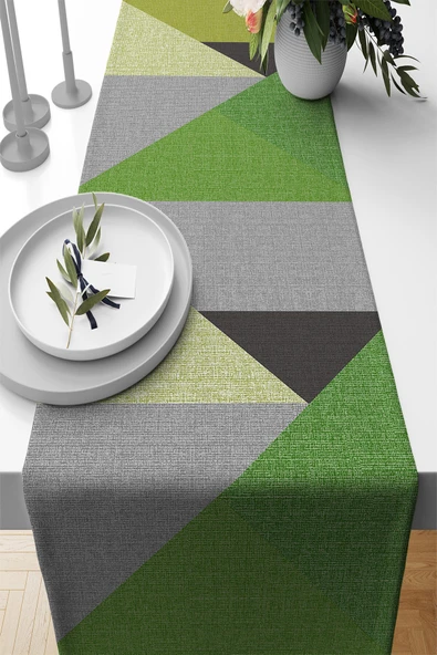 Yeşil Geometrik Desenli Premium Masa Örtüsü Runner RNR609 ürün görseli 1