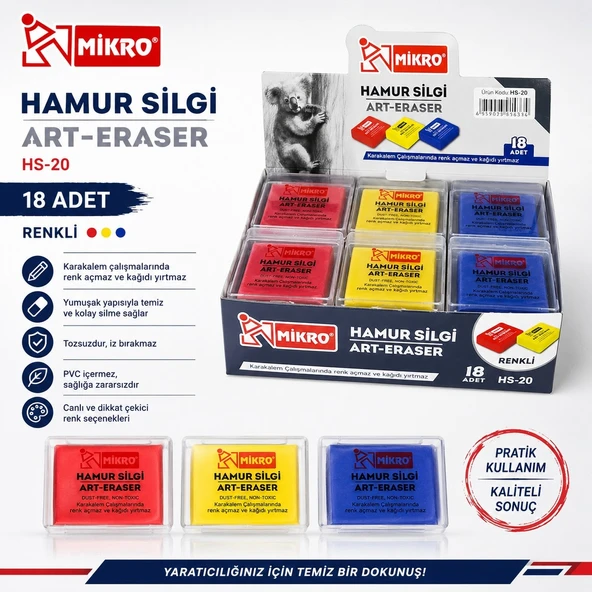 Hamur Silgi Pl Kutu Hs-20 18 Li Paket Çok Renkli ürün görseli 1
