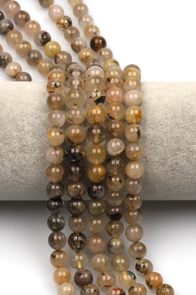 Golden Rutil Kuvars Doğal Taş Dizi 8 mm Küre Kesim - DZ-1037 ürün görseli 1