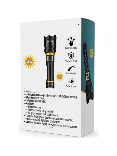 50W 1000 Lümen Yüksek Menzil Şarjlı El Feneri RT-453 ürün görseli 1