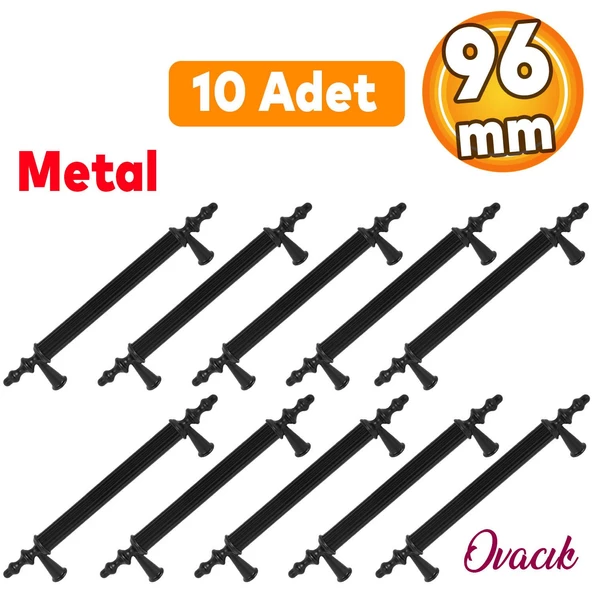 10 Adet Ovacık Mobilya Mutfak Dolap Çekmece Dolabı Kapak Metal Siyah Kulpu Kulbu Kulpları 96 Mm ürün görseli 1