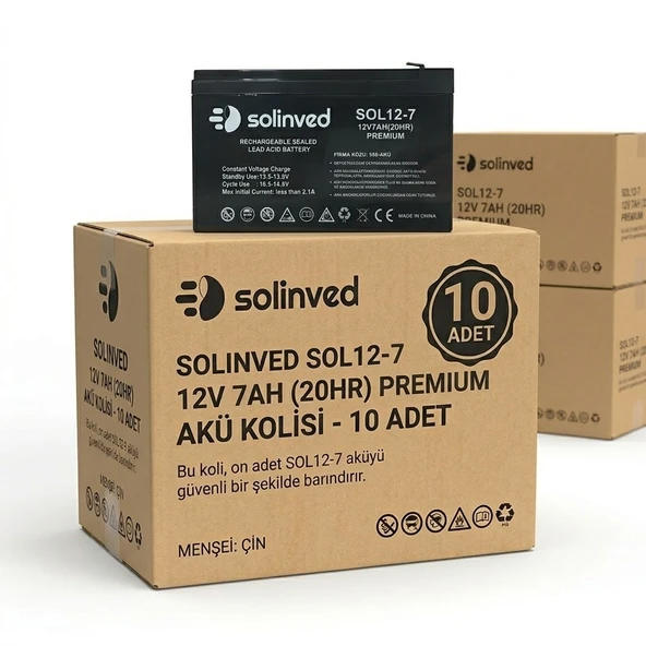 Solinved 7AH 12V Ups Ve Alarm Aküsü Premium 10 Adet ürün görseli 1
