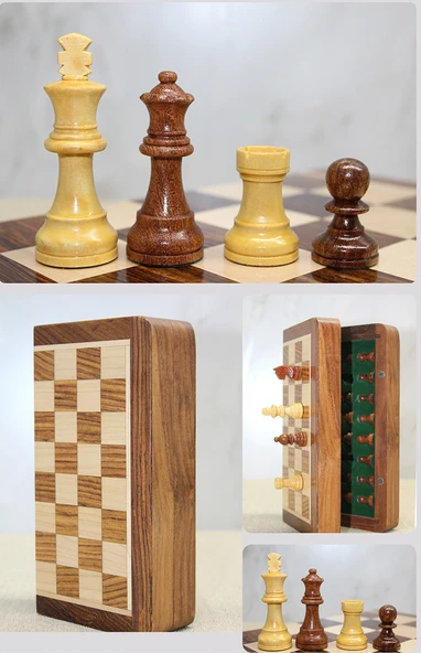 Mıknatıs Taşlı Ahşap Katlanabilir Kutulu Satranç Oyunu 12.5 Cm ürün görseli 1