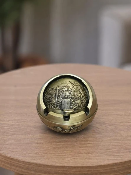 Kapaklı Metal Küllük Açılır Kapanır Dekoratif Masa Üstü Küllük Vintage Sarı 7.5 Cm ürün görseli 1