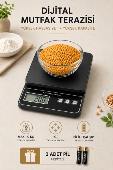 10 Kg Hassas Dijital Mutfak Terazisi Dara Fonksiyonlu Ekranlı Dayanıklı Hassas Mutfak Tartısı HK8006 ürün görseli 1