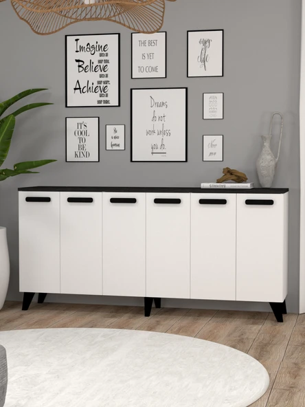 Monako Altı Kapaklı Tv Ünitesi Beyaz-Siyah Mermer Desenli ürün görseli 1