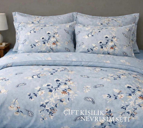 Set - Mavi Etnik Çift Kişilik Nevresim Seti 200x220 Cm (ÇARŞAFSIZDIR) ürün görseli 1