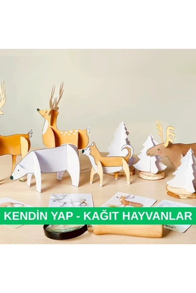 Organik Yolda KENDİN YAP - KAĞIT MAKET HAYVANLAR. KES-YAPIŞTIR-BİRLEŞTİR. ürün görseli 1