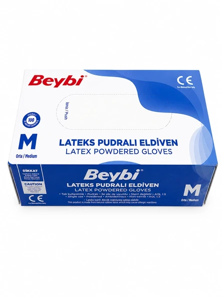 Lateks Pudralı Medium Muayene Eldiveni 100'lü ürün görseli 1