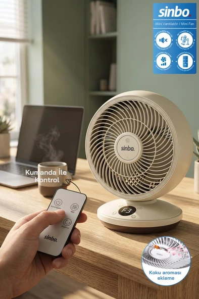 Sinbo SF-7702 Uzaktan Kumandalı Sessiz Mini Vantilatör Aroma Terapi Koku Yuvalı Otomatik Salınımlı ürün görseli 1