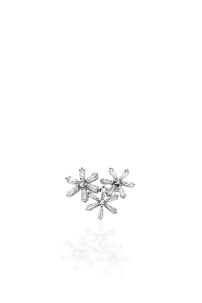 Üç Çiçekli Beyaz Baget Taşlı Gümüş Broş 2.5x2cm [61112603] ürün görseli 1