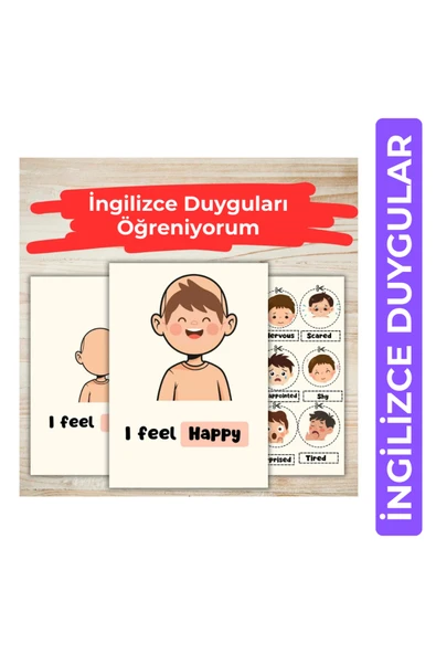 Organik Yolda İngilizce Duyguları Öğreniyorum (3 Sayfa A4 Boyut) ürün görseli 1