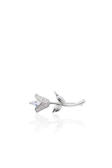 Beyaz Zirkon Taşlı Lale Gümüş Broş 3x1.1 cm [OYSY245] ürün görseli 1