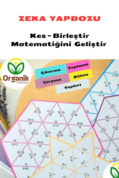 Organik Yolda Zeka Yapbozu, Kes-Birleştir Matematiğini Geliştir, Süper Eğitici (toplama, çıkarma, çarpma, bölme). ürün görseli 1